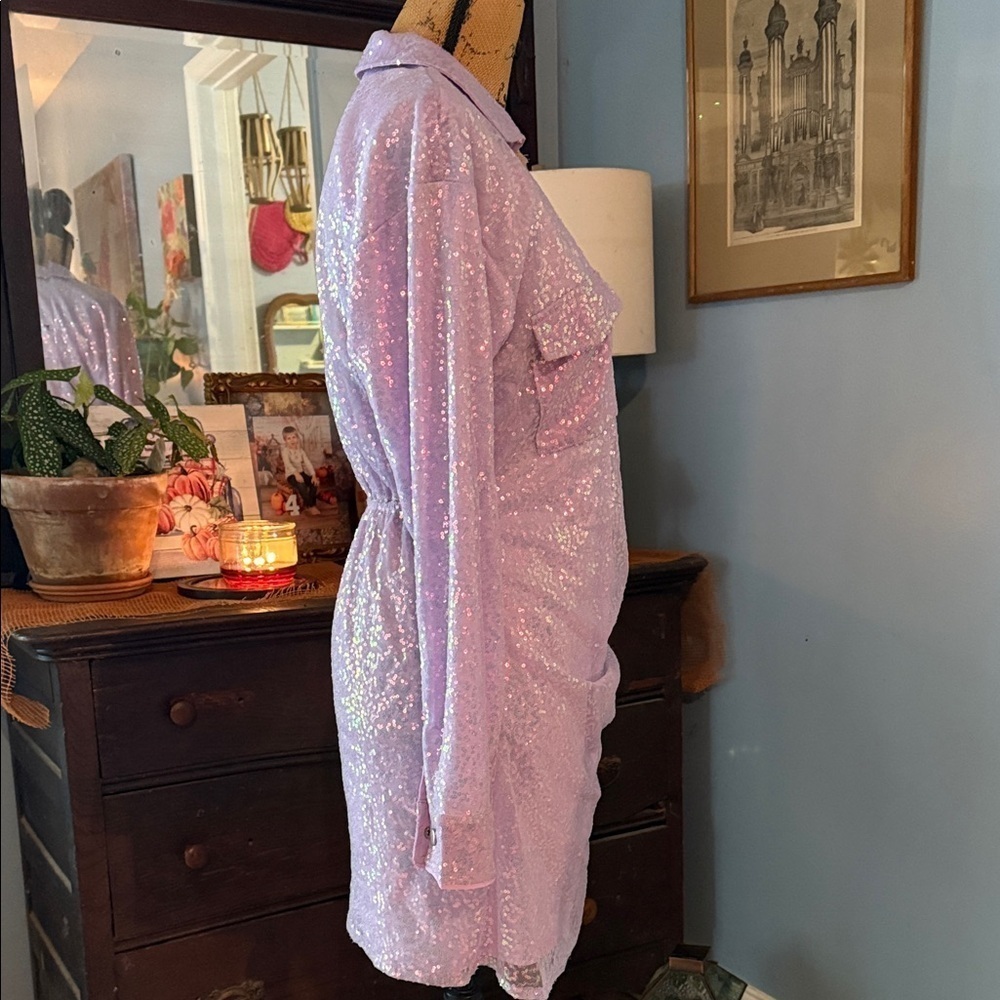 Les Lis Purple Lavender Iridescent Sequin Mini Dress - Picture 7 of 13